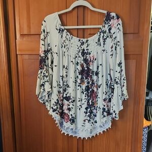 Chic White and Blue Asymmetrical Ruffled Blouse